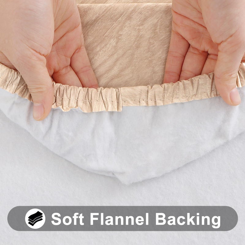 Smiry Rectangle Picnic Table Cover  Waterproof Elastic Fitted Vinyl Tablecloth for 6 Foot Tables  Wipeable Flannel Backed Camping Tablecloths Protector for Indoor  Outdoor (Beige  30x72 Inches) - Image 5